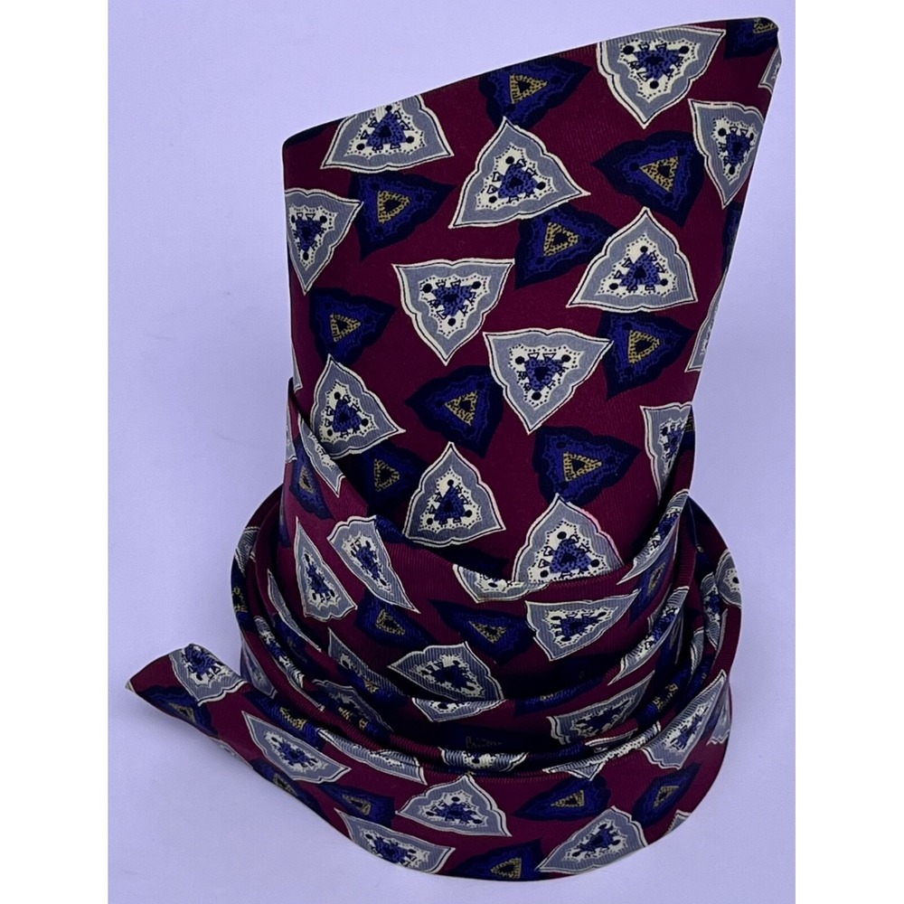 Vintage Mens Jack Wood Ltd. Silk Tie Burgundy/Navy‎ Blue/White